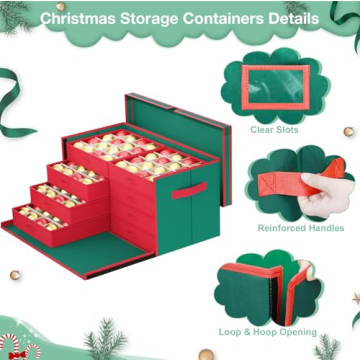 FCSJOST Adjustable Christmas Ornament Storage Box for 128 Ornaments