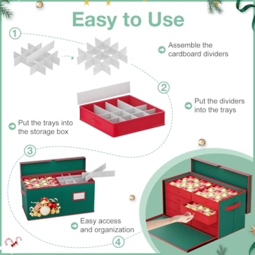 FCSJOST Adjustable Christmas Ornament Storage Box for 128 Ornaments