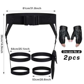 Kathfly 2 Pieces Women's Multi Strap Garter and One Pair of Leather Gloves Black Pocket Utility Belt...