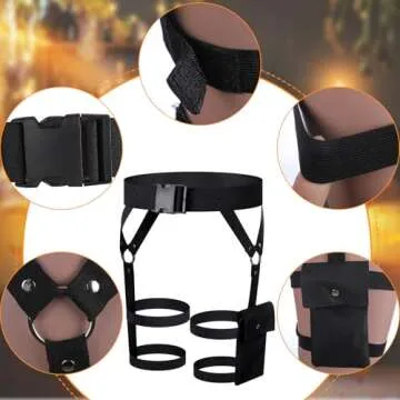 Kathfly 2 Pieces Women's Multi Strap Garter and One Pair of Leather Gloves Black Pocket Utility Belt Costume Accessory Adjustable Leg Straps for Halloween Party