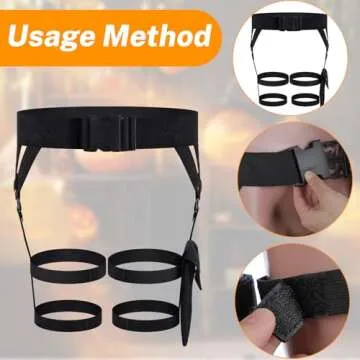 Kathfly 2 Pieces Women's Multi Strap Garter and One Pair of Leather Gloves Black Pocket Utility Belt Costume Accessory Adjustable Leg Straps for Halloween Party