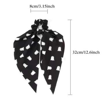 Halloween Hair Ties for Woman Girls Fall Orange Bandana Hair Scrunchies Spooky Ghost Elastic Ribbon Bow Hair Tie Autumn Halloween Party Supplies Hair Accessories 2PCS