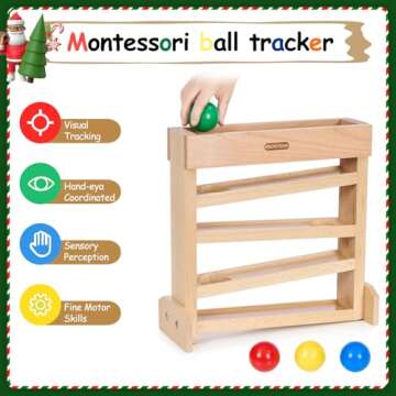 MORITECK Montessori Ball Drop Toy, Wooden Ball Tracker, Early Developmental Pound A Ball Toys for To...