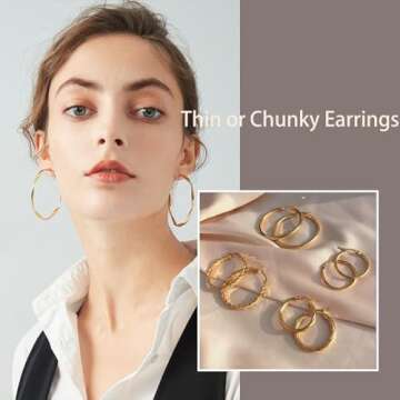 46 Pairs Gold Hoop Earrings Set for Women, Fashion Hypoallergenic Chunky Twisted Pearl Stud Earrings...
