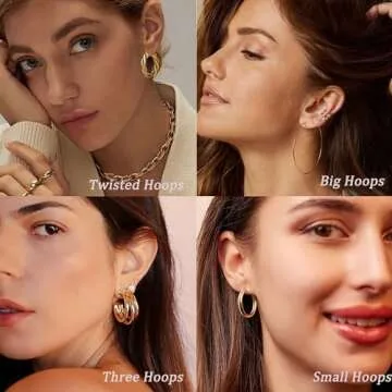 46 Pairs Gold Hoop Earrings Set for Women, Fashion Hypoallergenic Chunky Twisted Pearl Stud Earrings Multipack, Small Big Hoops Earring Packs Trendy for Christmas Birthday Party Jewelry Gift