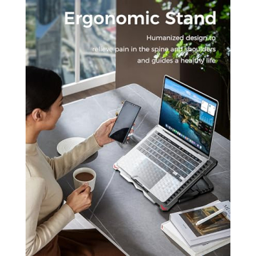 AICHESON Laptop Cooling Pad 5 Fans Up to 17.3 Inch Heavy Notebook Cooler, Blue LED Lights, 2 USB Ports, S035, Blue-5fans