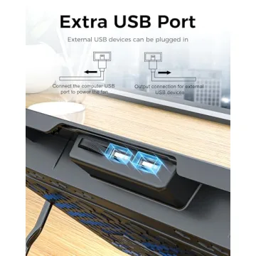 AICHESON Laptop Cooling Pad 5 Fans Up to 17.3 Inch Heavy Notebook Cooler, Blue LED Lights, 2 USB Ports, S035, Blue-5fans