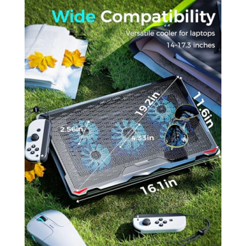 AICHESON Laptop Cooling Pad 5 Fans Up to 17.3 Inch Heavy Notebook Cooler, Blue LED Lights, 2 USB Ports, S035, Blue-5fans