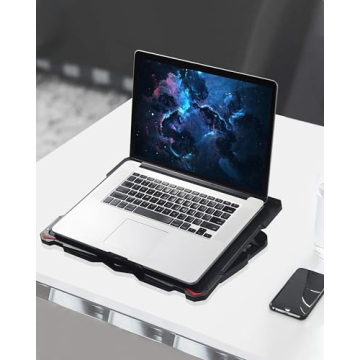 AICHESON Laptop Cooling Pad 5 Fans Up to 17.3 Inch Heavy Notebook Cooler, Blue LED Lights, 2 USB Ports, S035, Blue-5fans
