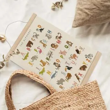 MAQIKA ABC Alphabet Nursery Poster Framed with Wood Hanger,Alphabet Banner, Alphabet Poster for Toddlers, Kids Abc Animal Hanging Wall Decor,Nursery Canvas Wall Art Paints for Nursery Kids 12x16 Inch