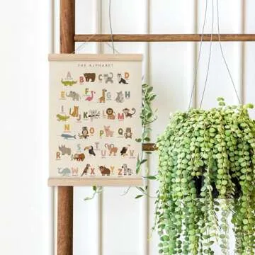 MAQIKA ABC Alphabet Nursery Poster Framed with Wood Hanger,Alphabet Banner, Alphabet Poster for Toddlers, Kids Abc Animal Hanging Wall Decor,Nursery Canvas Wall Art Paints for Nursery Kids 12x16 Inch