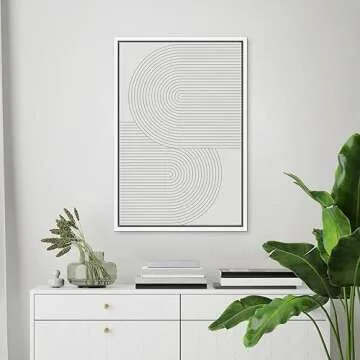 SIGNWIN Framed Canvas Print Wall Art White Vintage Geometric Spirals Abstract Shapes Illustrations Modern Art Decorative Contemporary Colorful for Living Room, Bedroom, Office - 16"x24" White