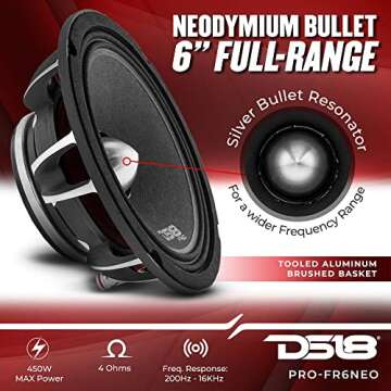 DS18 PRO-FR6NEO 6.5" Full-Range Loudspeaker with Neodymium Magnet and Grill