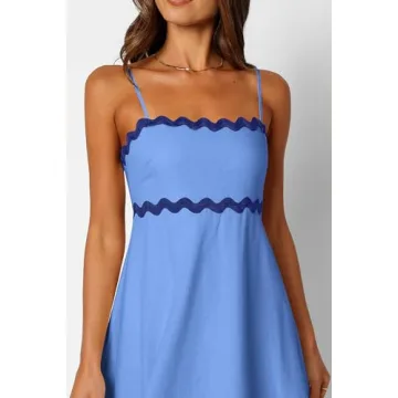 dowerme Women's Casual Boho Maxi Dress with Spaghetti Straps