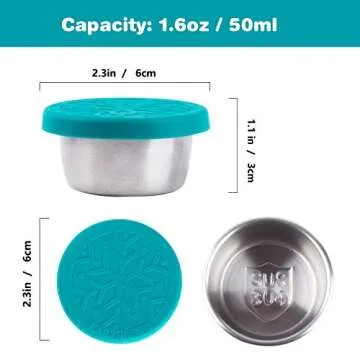 LALASTAR Salad Dressing Container To Go, 4x1.6oz Stainless Steel Condiment Containers with Lids, Premium Silicone, Leakproof and Reusable Small Containers with Lids