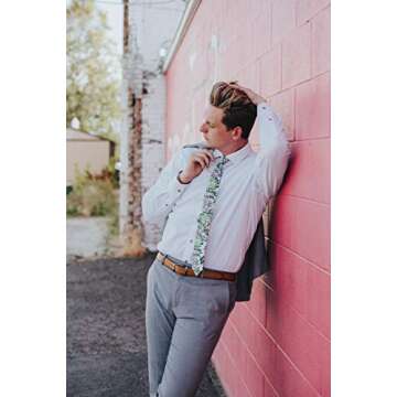 DAZI Men's Skinny Tie Floral Print Cotton Necktie - Wedding Essential for Grooms and Groomsmen