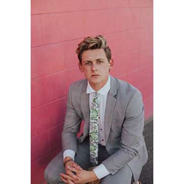 DAZI Men's Floral Print Skinny Tie for Weddings and Gifts