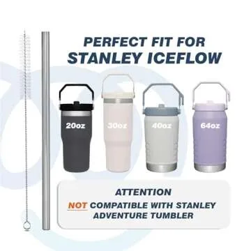 Marchoose 6 PCs Replacement Stainless Steel Straws for Stanley ice flow, 7.95 inch Reusable straw for Stanley Ice Flow 30oz with Cleaning Brush, Compatible with Stanley Flip Straw Tumbler (30oz)
