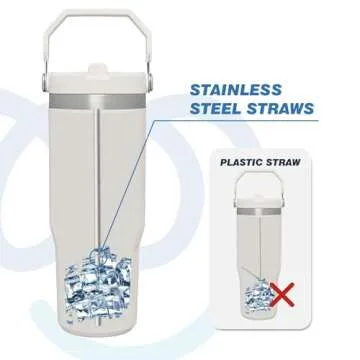 Marchoose 6 PCs Replacement Stainless Steel Straws for Stanley ice flow, 7.95 inch Reusable straw for Stanley Ice Flow 30oz with Cleaning Brush, Compatible with Stanley Flip Straw Tumbler (30oz)