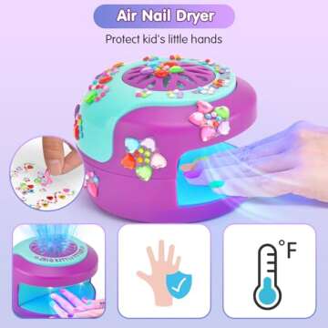 BATTOP Kids Nail Polish Set for Girls - Nail Art Kit for Girls Ages 7-12 with Kids Nail Dryer & Fake Nail & Nail Sticker & Water Based Nail Polish Nail Art Pen - Toys Gifts for Girls Ages 6-12