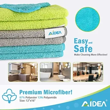 AIDEA Microfiber Cleaning Cloths-8PK, Soft Absorbent Microfiber Cloth, Lint-Free Streak-Free Cleaning Towels for Cars, House, Kitchen, Window(12in.x16in.)—8PK