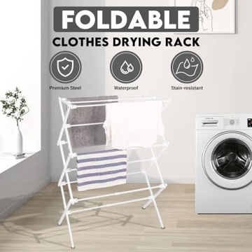 ZOES HOMEWARE 2024 Enhanced Clothes Drying Rack | Foldable Drying Rack Clothing for Laundry | Small Collapsible Portable Dryers for Laundry | Use for Indoor & Outdoor | White 37.5"x29"x12"