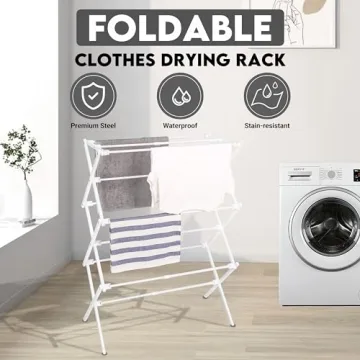 ZOES HOMEWARE 2024 Enhanced Clothes Drying Rack | Foldable Drying Rack Clothing for Laundry | Small Collapsible Portable Dryers for Laundry | Use for Indoor & Outdoor | White 37.5"x29"x12"