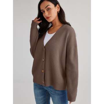 LILLUSORY Cardigan Sweaters for Women 2025 Summer Fashion Oversized Lightweight Sweater Knit Work Jacket Outfits Clothes Nutmeg M