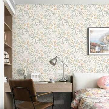 Rugreat Modern Floral Wallpaper Peel and Stick Boho Leaf Flower Contact Paper for Cabinets Self Adhe...