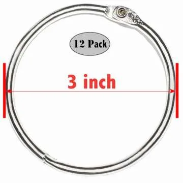 3 Inch (12 Pack) Book Binder Rings, Office Loose Leaf Ring, Nickel Plated Steel Binder Rings, Keycha...