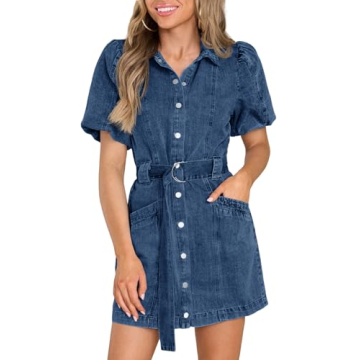 Fisoew Women's Denim Mini Dress: Trendy, Comfortable & Pockets