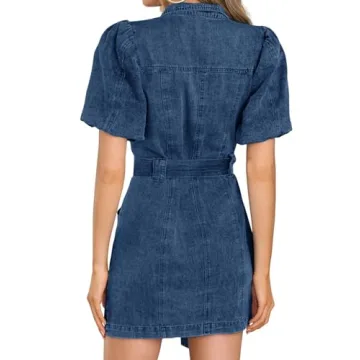 Trendy Fisoew Women's Denim Mini Dress with Pockets