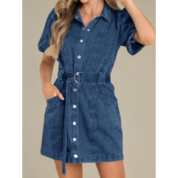 Trendy Fisoew Women's Denim Mini Dress with Pockets
