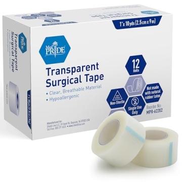 Med Pride Hypoallergenic 1" x 10 Yds Transparent Medical Tape - 12 Pack for Wound Care