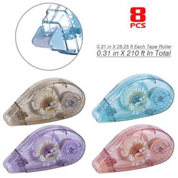 XUXU 8 Pack Double Sided Tape Roller, Scrapbooking Tape, Permanent Adhesive Dots Tape Dispenser Runn...