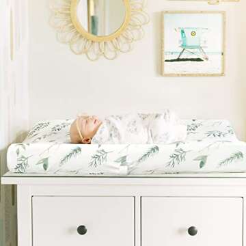 GRSSDER Stretch Ultra Soft Jersey Knit Changing Pad Cover Set 2 Pack, Change Table Pad Covers Fit 32"/34" x 16" Pads Safe and Snug, Pretty Watercolor Daisy Flowers for Baby Girls