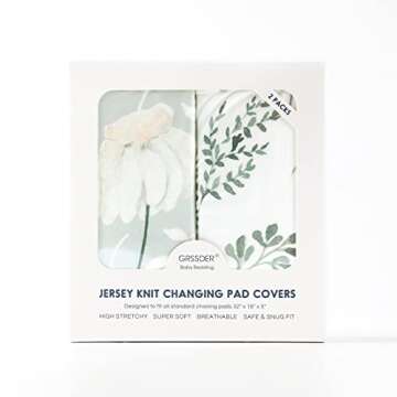 GRSSDER Stretch Ultra Soft Jersey Knit Changing Pad Cover Set 2 Pack, Change Table Pad Covers Fit 32"/34" x 16" Pads Safe and Snug, Pretty Watercolor Daisy Flowers for Baby Girls