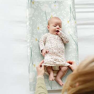 GRSSDER Stretch Ultra Soft Jersey Knit Changing Pad Cover Set 2 Pack, Change Table Pad Covers Fit 32"/34" x 16" Pads Safe and Snug, Pretty Watercolor Daisy Flowers for Baby Girls