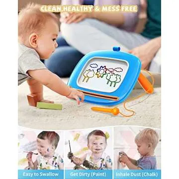 Toddlers Toys Age 1-2, Gift for 1 2 Year Old Toddler Boy Girl, Magnetic Drawing Board for Preschool Learning and Educational Toys, Doodle Board for Baby Kids, Christmas Birthday New Year Gift(Blue)