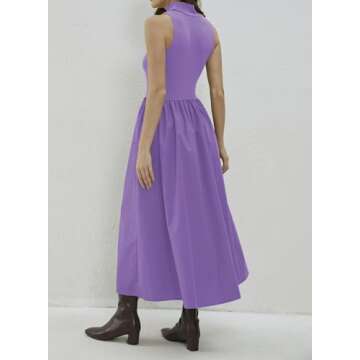 Lauweion Women's Summer Sleeveless Turtleneck Maxi Dress Patchwork Casual Flowy Mock Neck Tank Top D...