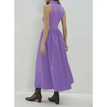 Lauweion Women's Summer Sleeveless Turtleneck Maxi Dress Patchwork Casual Flowy Mock Neck Tank Top D...