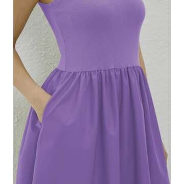 Lauweion Women's Summer Sleeveless Turtleneck Maxi Dress Patchwork Casual Flowy Mock Neck Tank Top Dress with Pockets Purple