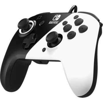 PDP REMATCH Enhanced Wired Power Nintendo Switch Pro Controller, Officially Licensed Switch Lite/OLED Compatible Gamepad, Customizable Programmable Buttons, Black and White