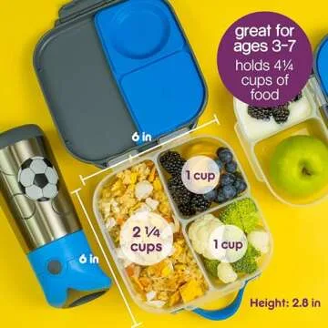 b.box Mini Lunch Box for Kids: Lightweight Bento Box, Lunch Snack Container with 2 Leak Proof Compar...