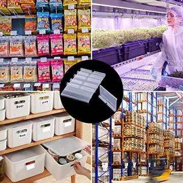 Meetory 50 PCS Clear Plastic Label Holders for Wire Shelf Retail Price Label, Basket Bin Labels Clip On, Labels for Storage Bins, Merchandise Sign Display Holder for Supermarket
