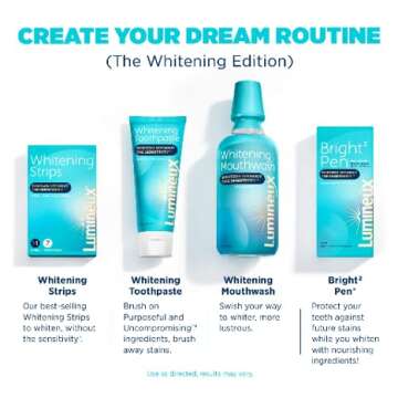 Lumineux Favorites Kit Peroxide Free Enamel Safe Includes 7 Whitening Treatments, 1 Whitening Pen, Hydrating Mouthwash, Whitening Toothpaste & Bamboo Toothbrush, Dentist Formulated