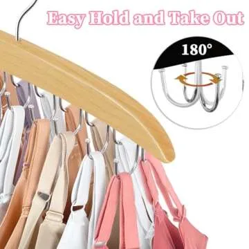 Bra Organizer for Closet, 360° Rotating Bra Hanger Space Saving w/20 Foldable Metal Hooks, Tank Top Hanger Closet Organizers and Storage for Camisoles/Tank Tops/Bras/Belts/Scarves Wood