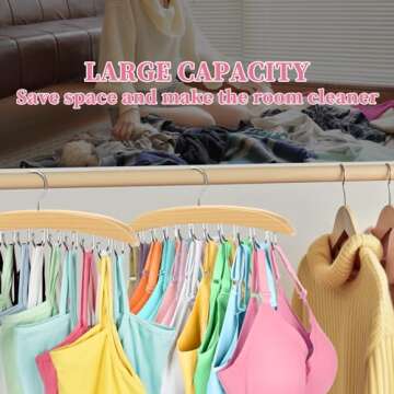Bra Organizer for Closet, 360° Rotating Bra Hanger Space Saving w/20 Foldable Metal Hooks, Tank Top Hanger Closet Organizers and Storage for Camisoles/Tank Tops/Bras/Belts/Scarves Wood