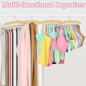 Bra Organizer for Closet, 360° Rotating Bra Hanger Space Saving w/20 Foldable Metal Hooks, Tank Top Hanger Closet Organizers and Storage for Camisoles/Tank Tops/Bras/Belts/Scarves Wood