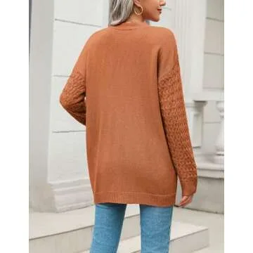 Zeagoo Womens 2025 Long Sleeve Chunky Cable Knit Fall Cardigans Sweaters Button Down Open Front Outerwear with Pockets Brown Large